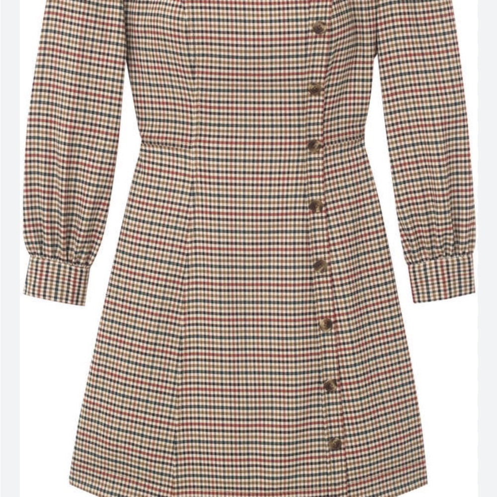 Gal Meets Glam Sz 10 Brooke Dress Plaid A-line Square Long Sleeves Pockets Prep - Picture 2 of 16